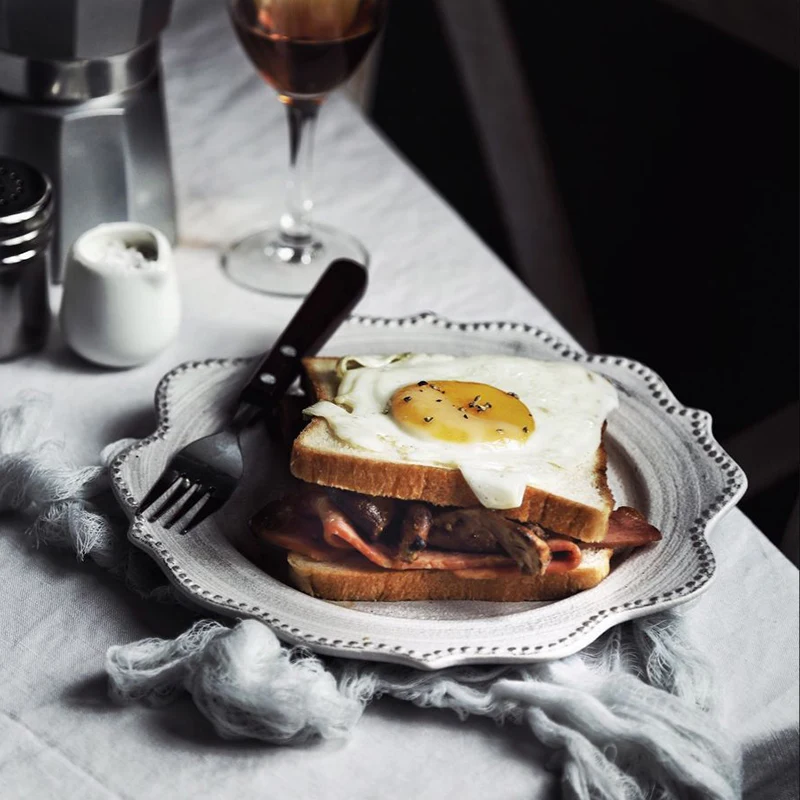 Японские фарфоровые тарелки для еды серая винтажная тарелка стейка кухонная