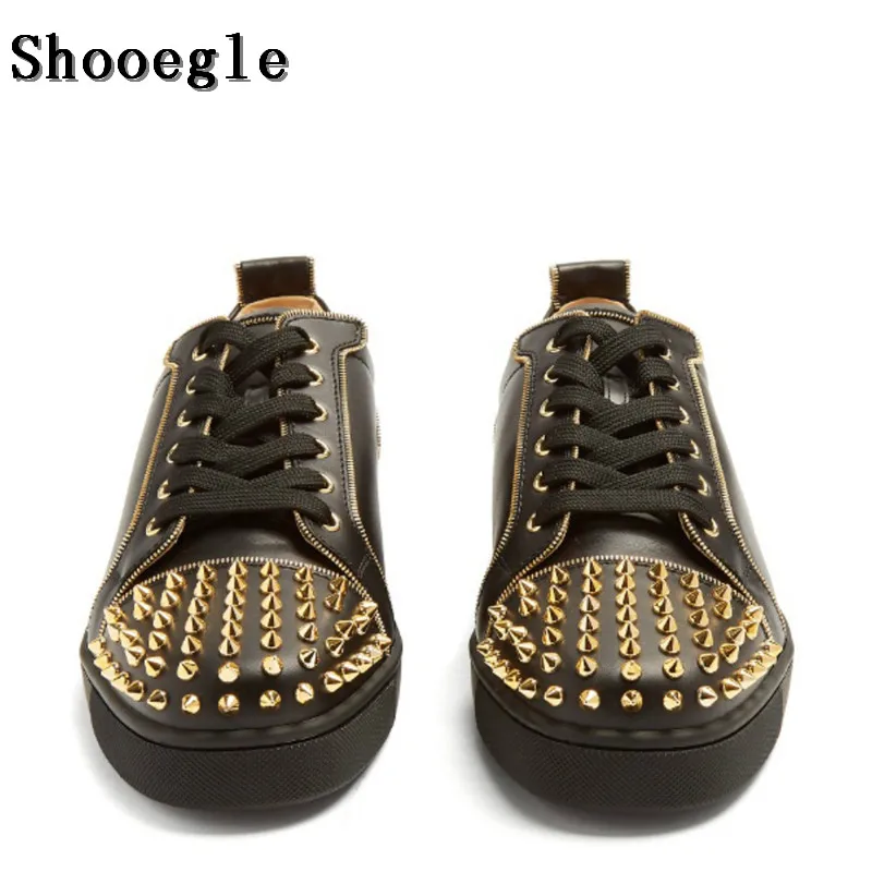 SHOOEGLE/Новинка года; модная роскошная мужская обувь с шипами; кроссовки с заклепками; повседневная мужская обувь на платформе; мужская обувь на шнуровке с низким верхом; размеры 38-46