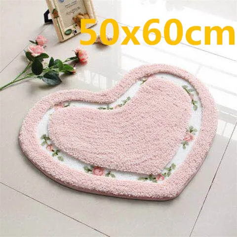 Heart Pink 50x60cm Романтический цветочный Противоскользящий коврик для ванной комнаты, супер мягкий коврик для гостиной, спальни, напольный коврик в форме сердца, прямоугольный коврик, коврик для туалета - Цвет: Heart Pink 50x60cm