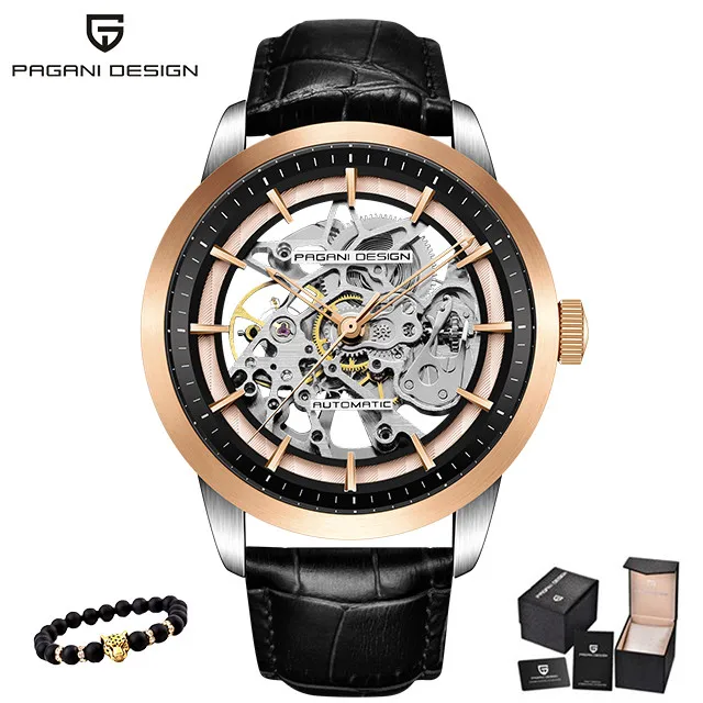 Модные Роскошные Брендовые Часы PAGANI с кожаным Tourbillon, автоматические механические мужские часы, военные водонепроницаемые часы, мужские часы - Цвет: gold black