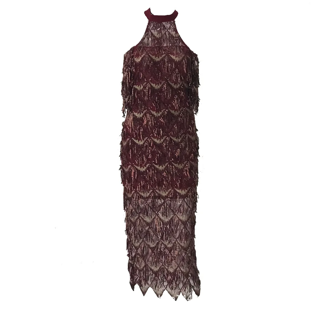 Top Quality Sequin Tassel Sexy Dress Elegant Celebrity Slit Night Club Fashion Bodycon Party Autumn Women Dresses | Женская одежда