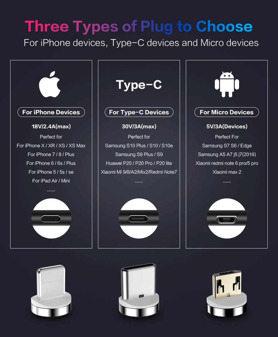 FLOVEME 2 м USB Магнитный кабель для быстрой зарядки для iPhone XR XS samsung S8 S9 Xiaomi huawei P20 Micro USB 3A type C USB кабель для передачи данных