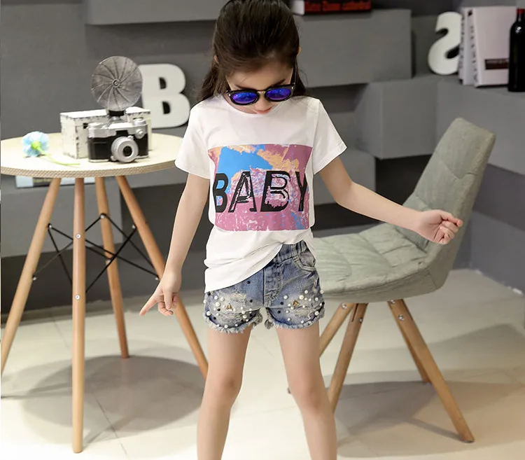 New Baby Girls Denim Shorts Fashion Pearl Hole Jeans pants Soft Summer Children Jean Hot Kids Clothing Gifts | Детская одежда и