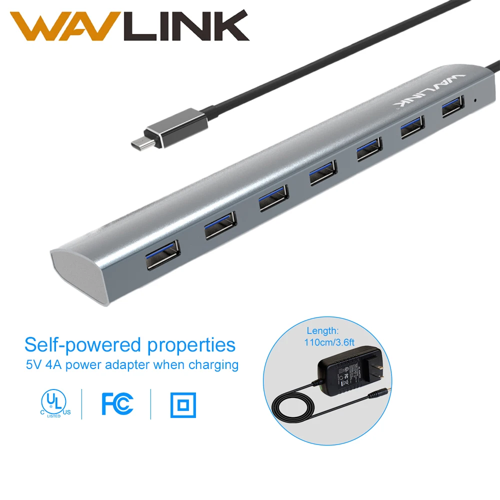 Высокоскоростной usb концентратор Wavlink с USB 3 1 Type C на 7 портов 0 из алюминиевого