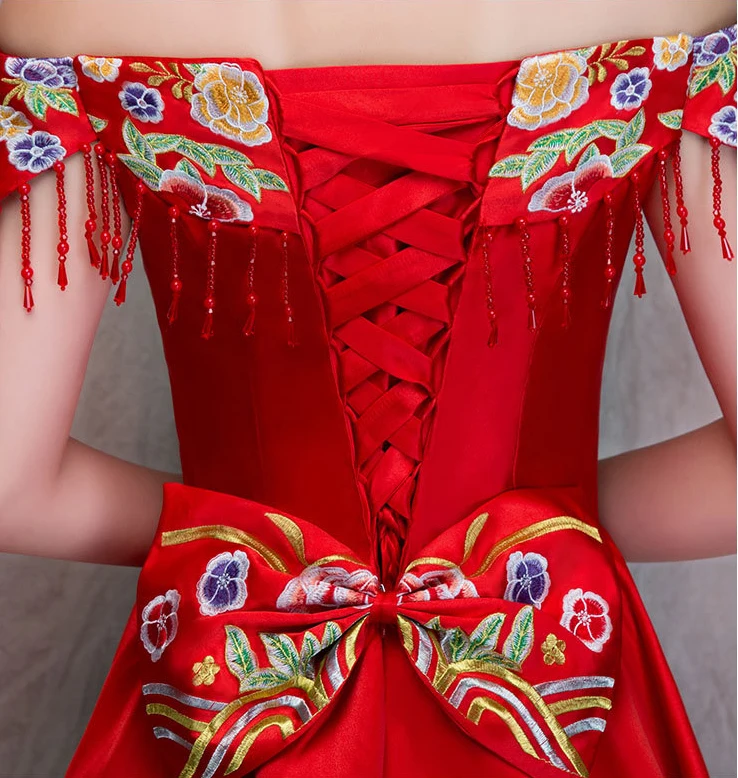 Красное свадебное платье традиционное китайское Qipao Национальный костюм для