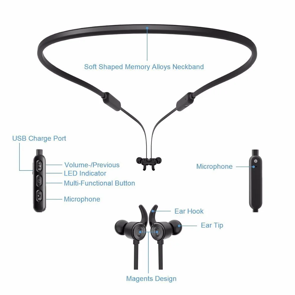 Auriculares Bluetooth наушники шейным стерео магнитные спорт фитнес беспроводной