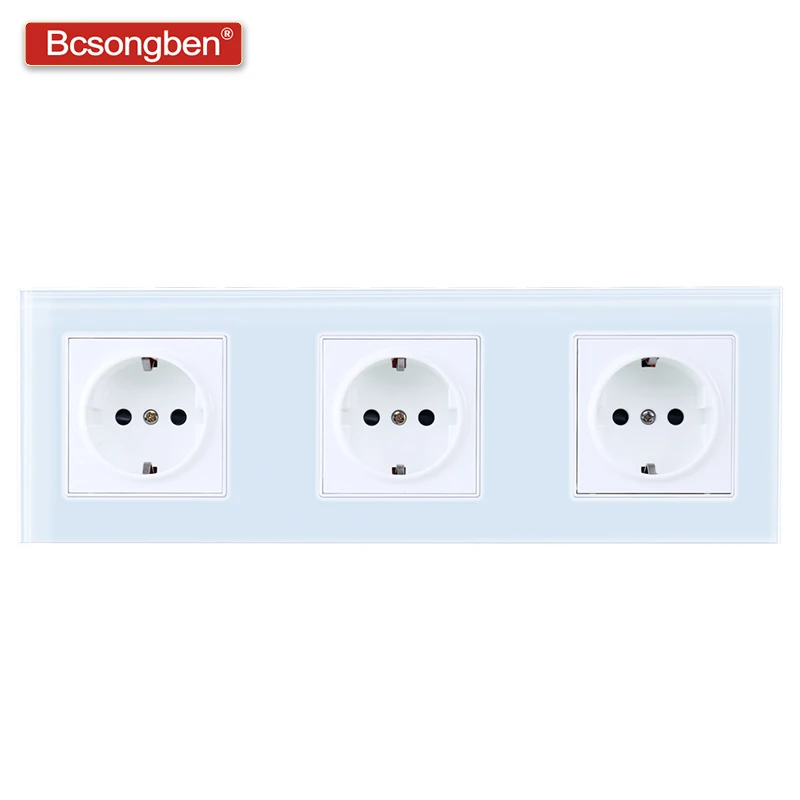Bcsongben ЕС стандартный поп-разъем питания 3 Way Разъем питания 16A заземленная электрическая Тройная настенная розетка Хрустальная стеклянная панель - Тип: Crystal Glass Panel
