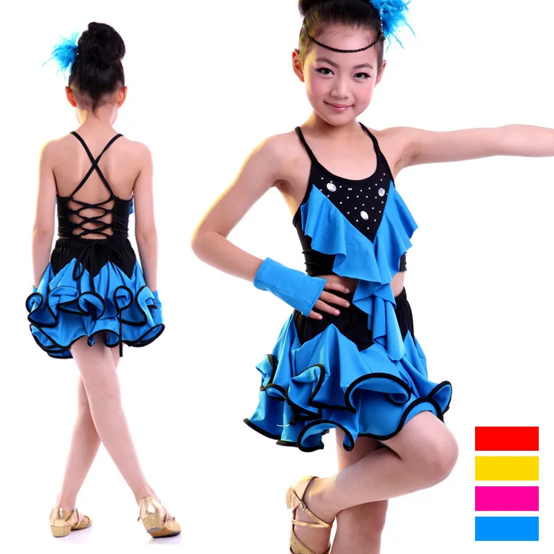 2017 детское платье для латинских танцев большая юбка танцевальный костюм