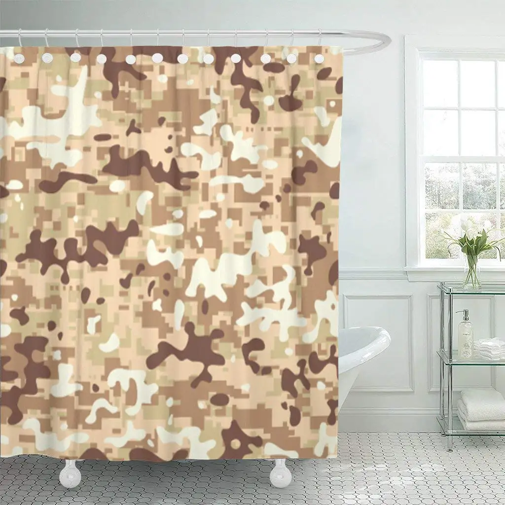 Shower Curtain with Hooks Yellow Mirage Modern Digital Desert Camo Pattern Blue Anit War Baby Battledress Cadpat Bathroom Decor | Дом и сад