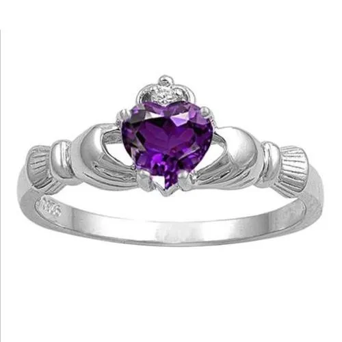 Кольцо Huitan Love Heart с камнем по месяцу рождения, посеребренное ирландское кольцо Claddagh, обручальные кольца для женщин, лучший подарок на Рождество для влюбленных