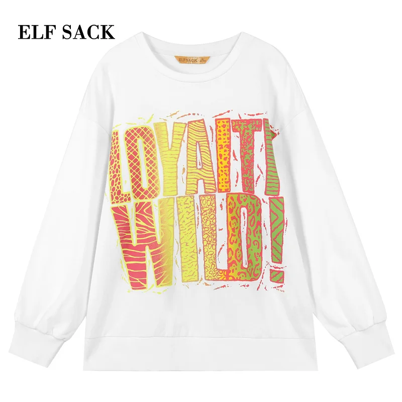 ELFSACK летние хлопковые женские толстовки повседневные пуловеры с круглым вырезом