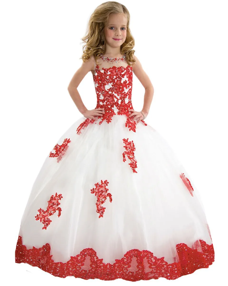 Romantic Gorgeous Little Girl Ball Gown Scoop Appliqued Glitz Pageant 2021 Flower Girl Dresses Long for Children Prom Party Gown
