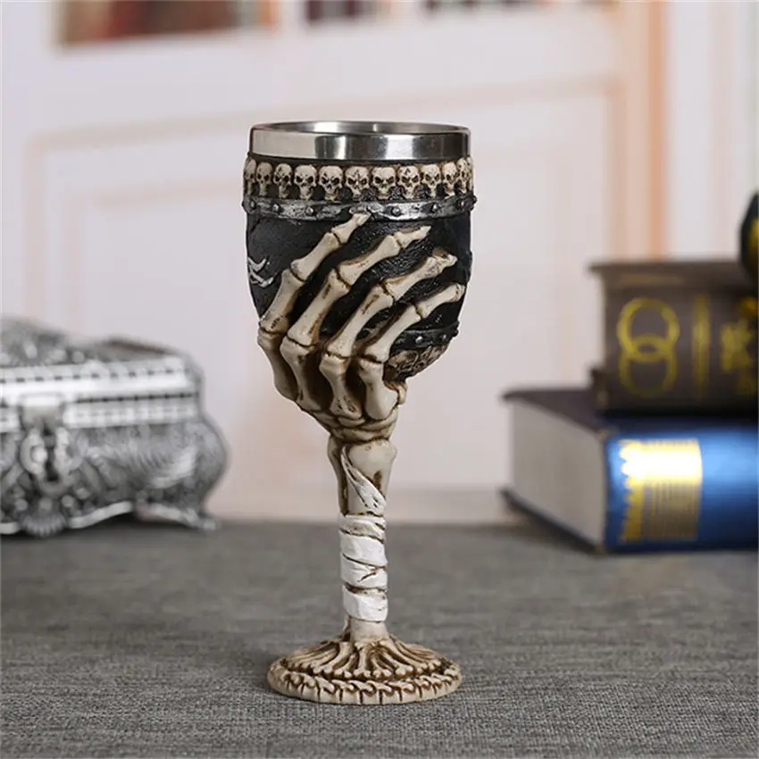 

Coolest Gothic Resin Stainless Steel Dragon Skull Goblet Retro Claw Wine Glass Cocktail Glasses Whiskey Cup Party Bar Drinkware