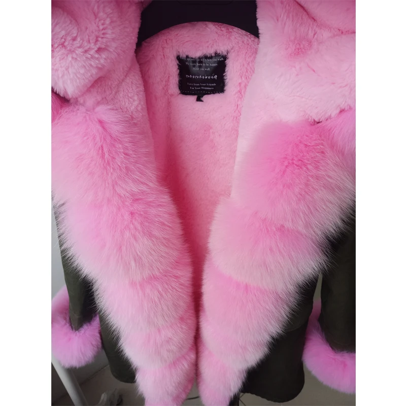 Женская куртка с капюшоном MAOMAOKONG длинная парка и воротником из натурального