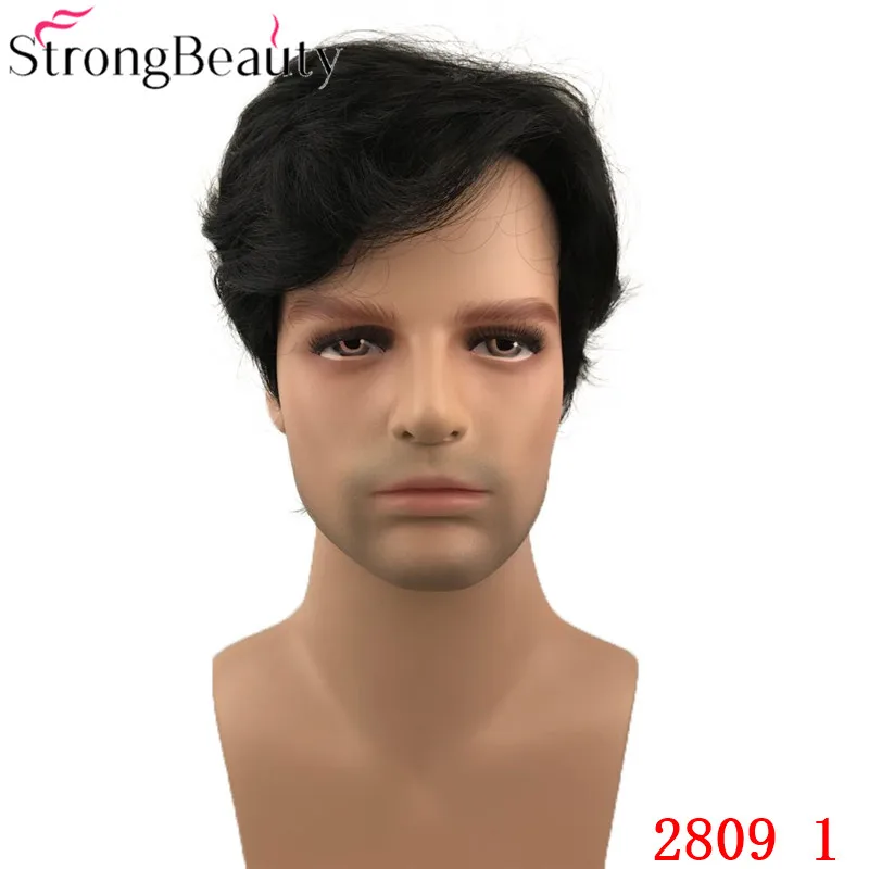 2809 1 StrongBeauty короткие прямые синтетические мужские парики натуральный черный/серый полный монолитным парик термостойкие волосы - Цвет: 2809 1