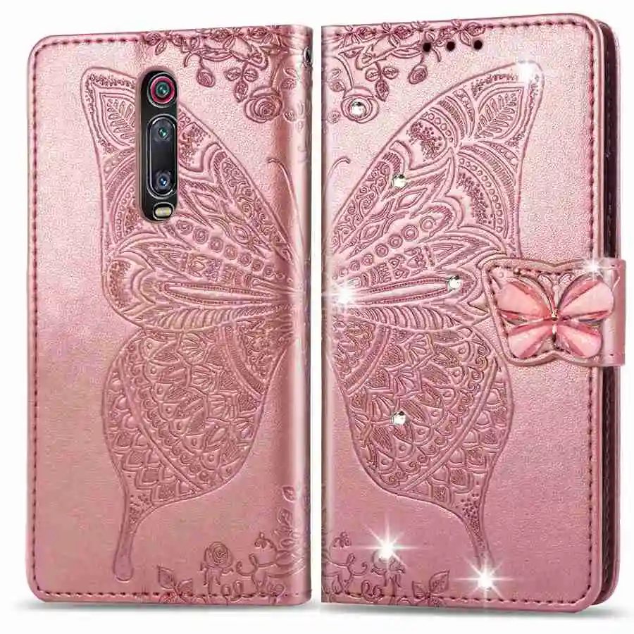 Rose Gold Для Redmi Note 7 K20 Pro Блестящий 3D тисненый узор с бабочками из искусственной кожи чехол-бумажник для Redmi 7 6 6A 6 Pro Чехол-книжка - Цвет: Rose Gold