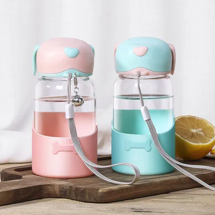 X&ampW Glass Water Bottles Cute Dog Bell Leak Proof Bottle My Portable With Lid Tumbler Girls Student Hiking Sports | Дом и сад