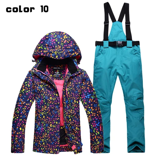 color 10 Новинка, лыжные костюмы, куртки, брюки, женские комплекты для сноуборда, женская зимняя спортивная одежда, дышащая водонепроницаемая водостойкая Лыжная куртка - Цвет: color 10