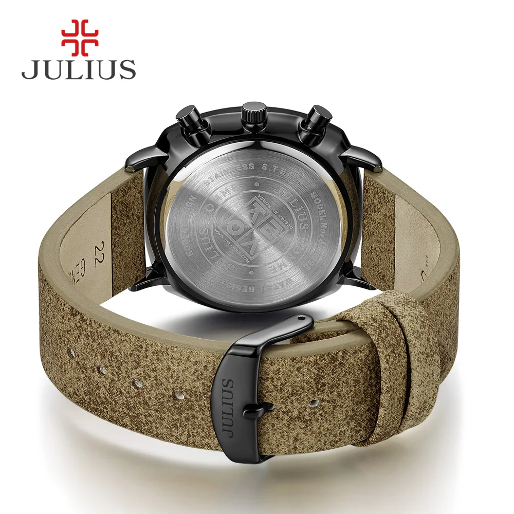 Мужские деловые часы JULIUS live кварцевые с 3 циферблатами кожаным ремешком и