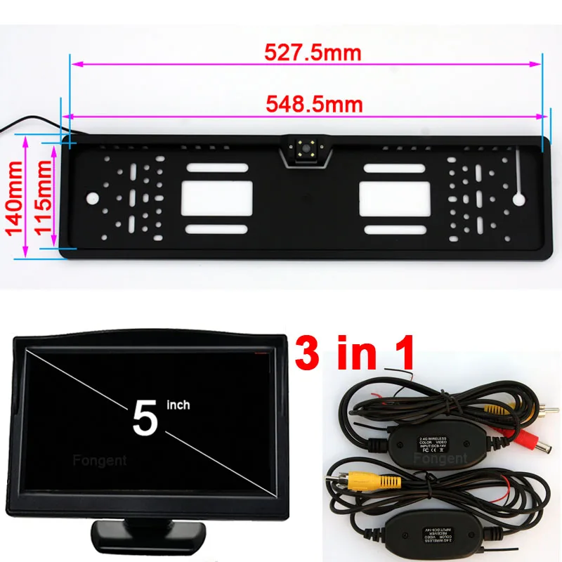 

for SONY CCD HD car rear view backup reverse Universal camera European License Plate Frame Camera license plate Wireless Monitor