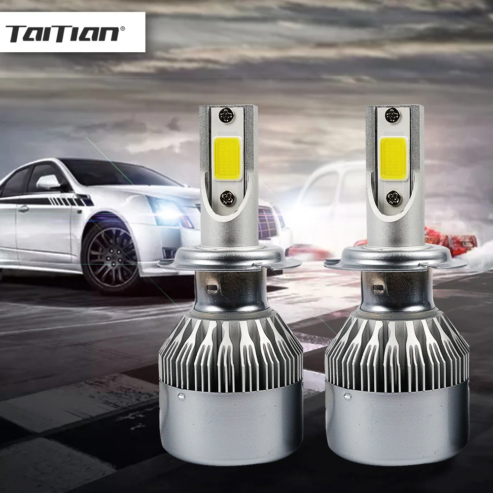 Taitian 2 шт. COB 72W фары для 8000LM 6500K светильник льда H4 светодиодных фар для авто супер белый H7 Противотуманные фары Дневные Фары Светильник H11 H1 светодиодные фары 12V 9005 9006 24V грузовые лампы