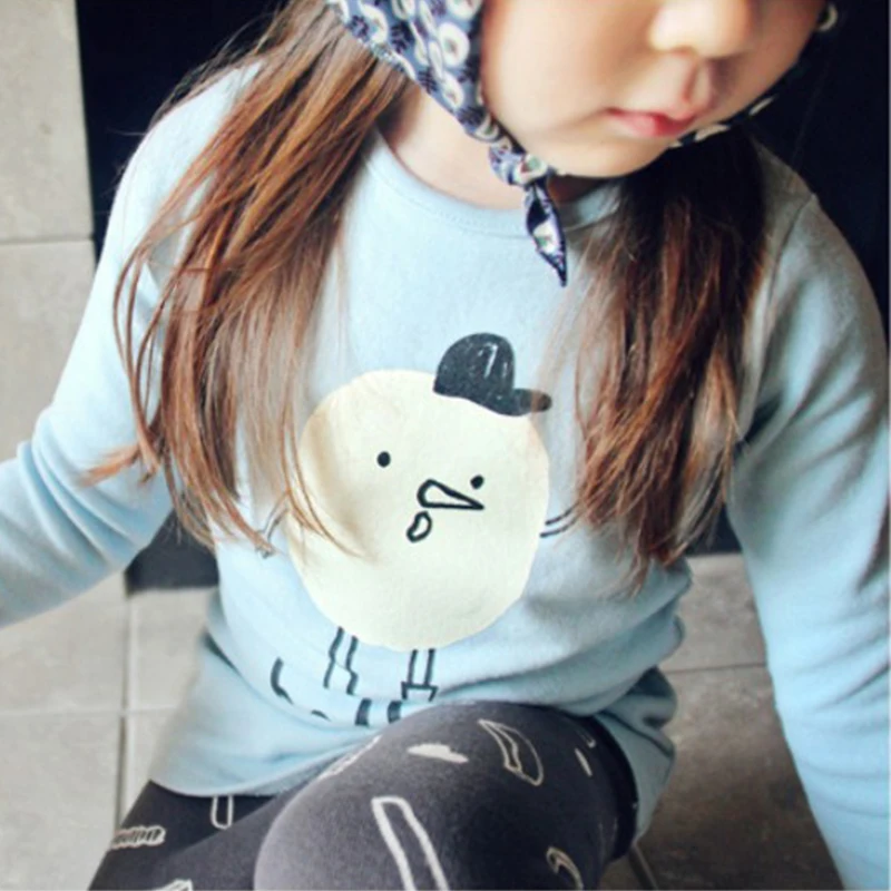 Детские Футболки Девушки Повседневная Курица Птица Паттен Дети С Длинным