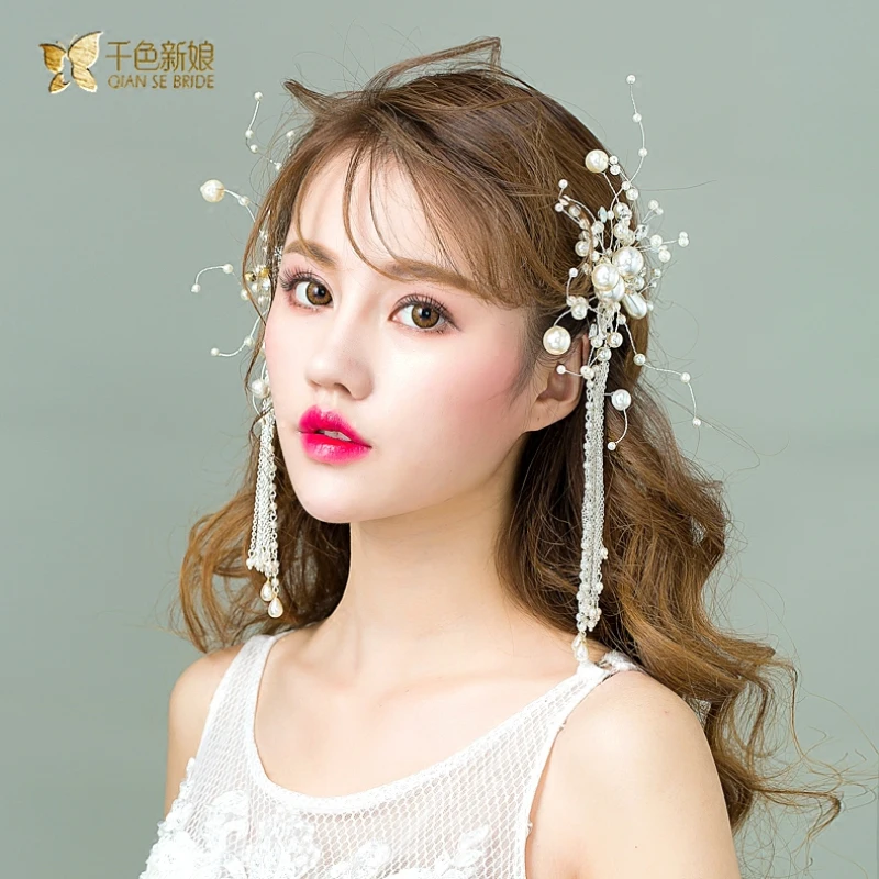 High end Кристалл Длинные серьги уха женщины висячие кисточкой зажим для волос jacketgirl