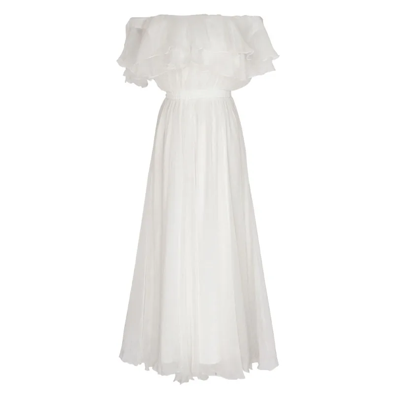 Возможно U белое шифоновое платье без бретелек с открытыми плечами и оборками