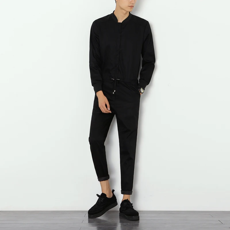 Мужской комбинезон с длинным рукавом черный элегантный крутой хип хоп шаровары