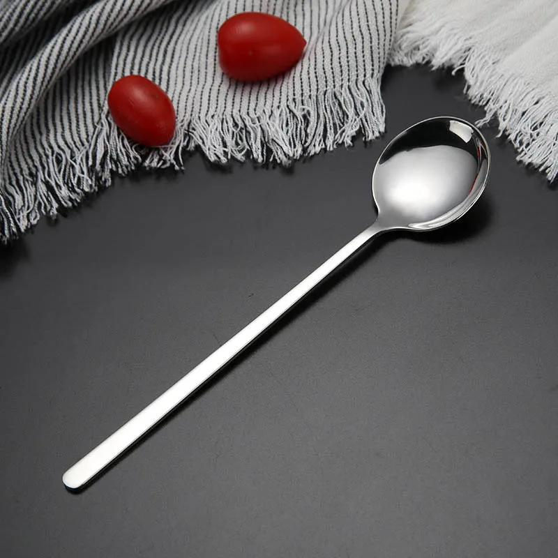 Large Silvery Нержавеющая сталь 7 цветов красочные кофейные ложки ледяные десертные ложка с длинной ручкой из розового золота ложка-мешалка кухонная посуда - Цвет: Large Silvery