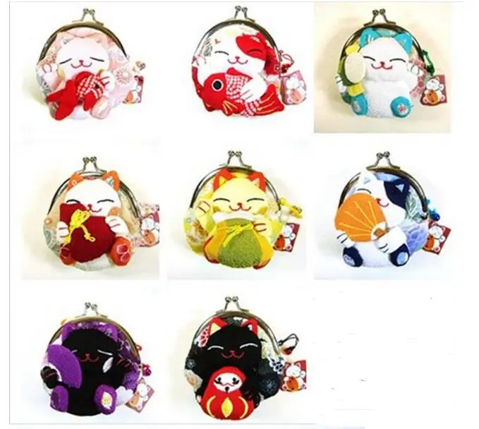 2022 100pcs fast shipping Girls Cute Coin Purse Lucky cat Mini Wallet Bag Hasp Open Japanese Styel Japan Wind 8 style Optional