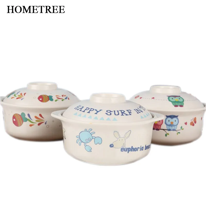 

HOMETREE 1Pc Natural Bamboo Fiber Bowls With lid Multifunction Baby Dishes Baby Feeding Tableware Children Toddler Portable H576