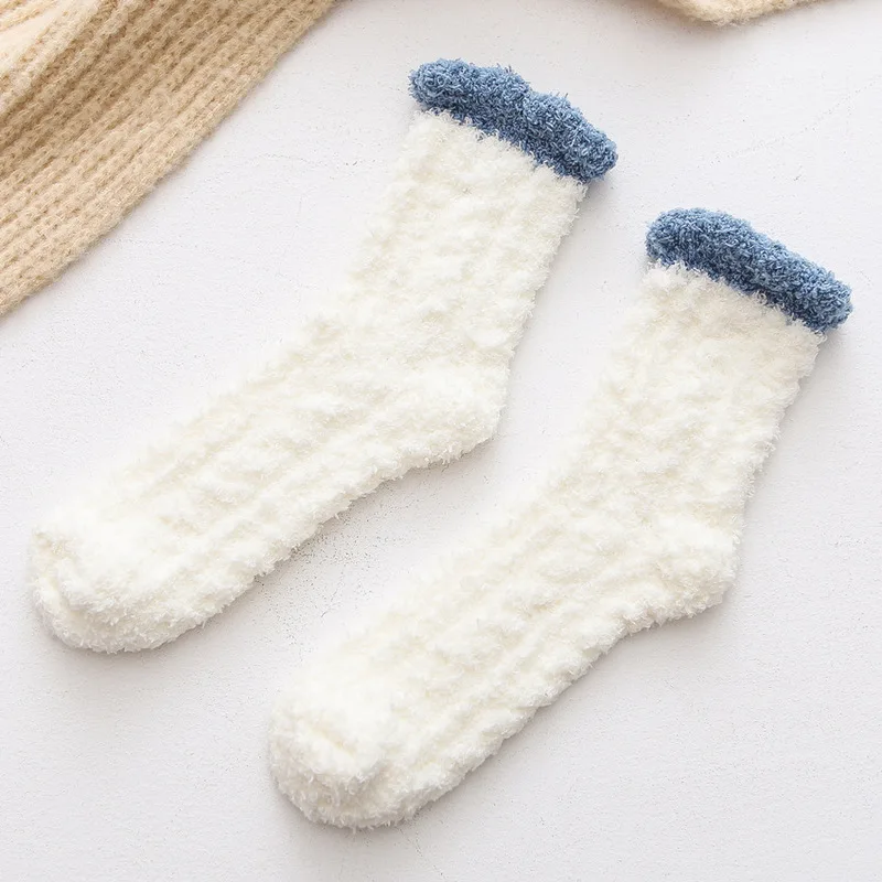 

1 Pairs Casual Solid Color Thicken Women's Socks Coral Wool Socks Soft Winter Warm Soft Sleep Home Women Sock DS50849