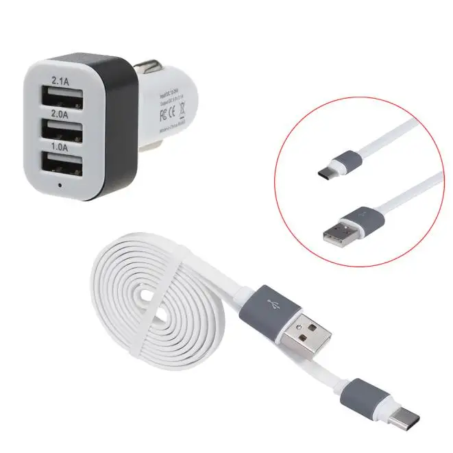 Автомобильное зарядное устройство Del с 3 портами USB Type-C для Nexus 6P / 5X OnePlus 2 td822 Прямая