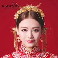 bridal hairpins set chinese traditional bride headdress coronet frontlet hairpin combs with tassel handmade bride jewelry