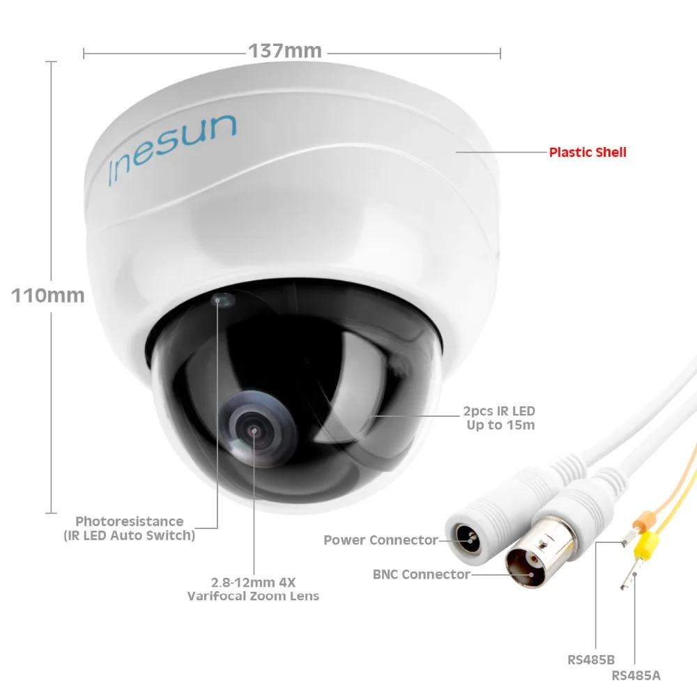 Inesun 5MP купол безопасности Камера Super HD 4 в 1 TVI/AHD/CVI/CVBS CCTV Камера 4X Оптический зум PTZ Камера 50ft ИК День/Ночь UTC