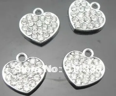Wholesale 100pcs full rhinestones heart hang pendant charm fit for diy necklace | Украшения и аксессуары