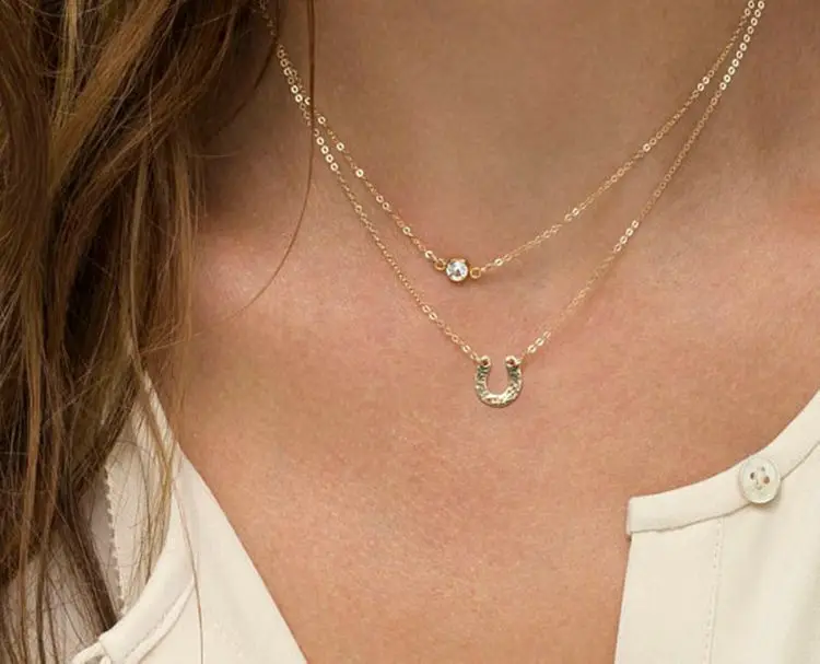 Золотое Двухслойное ожерелье простая Минимальная Буква U Очаровательная