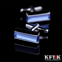 kflk jewelry fashion shirt cufflink for mens brand blue crystal fashion cuff link button male high quality wedding guests