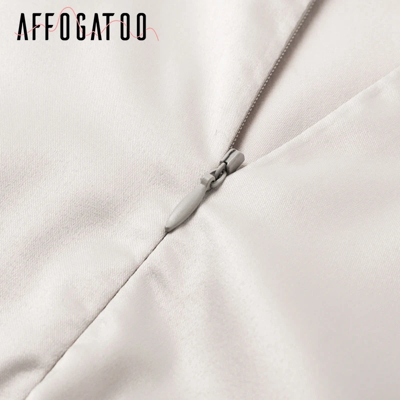 Afogatoo, сексуальное элегантное атласное платье с рюшами, женское винтажное асимметричное платье с длинным рукавом, короткие платья, вечерние платья с бантом