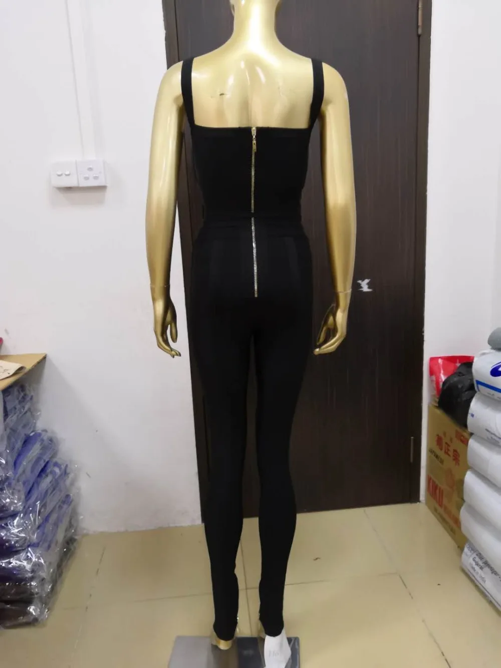 Женский Облегающий комбинезон на бретелях спагетти черные длинные вечерние