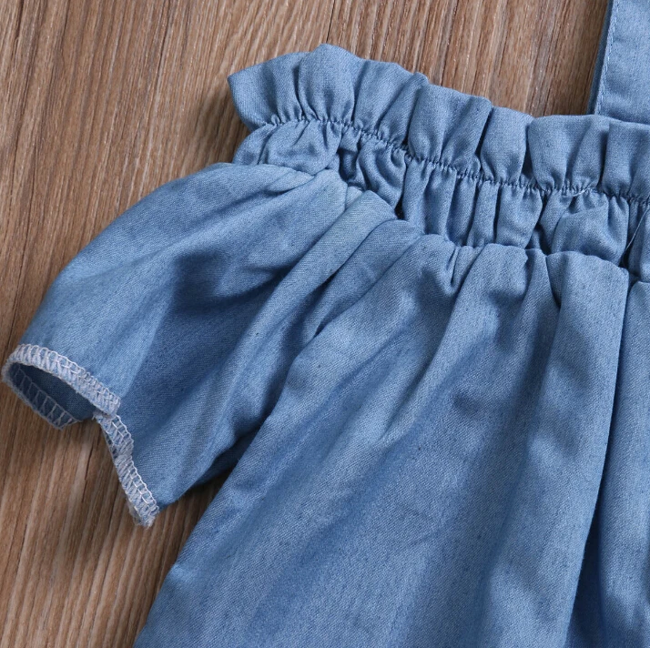 Модная новая детская одежда для маленьких девочек футболка из джинсовой ткани с