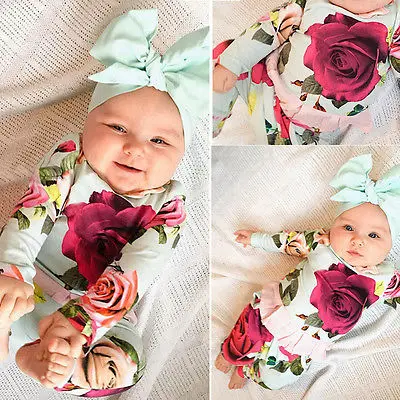 2 шт.! новорожденных Одежда для маленьких девочек с цветочным узором и длинными