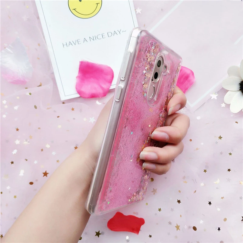 For Huawei Honor P8 P9 Lite P10 Case 8 9 10 V9 Dynamic Liquid Quicksand Soft TPU Heart Stars Shell Blue |