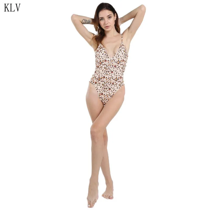 Женский сексуальный винтажный Леопардовый цельный бикини с v-образным вырезом и
