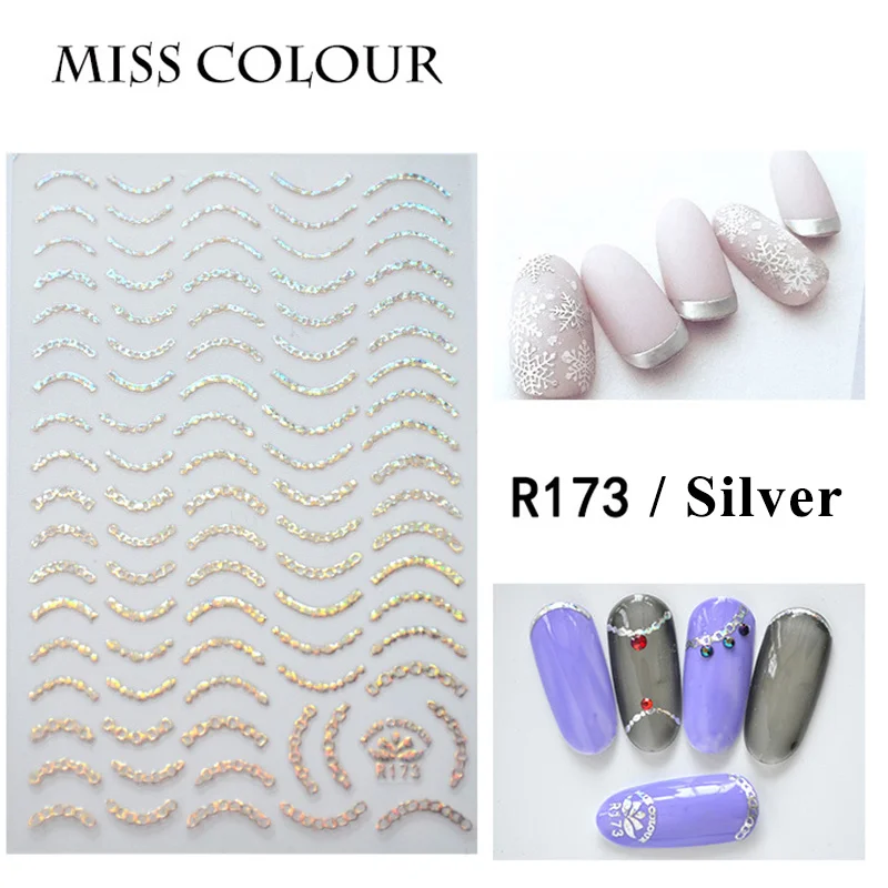 Горячая продажа 3D наклейки дизайн золотые для ногтей серебряные линии Наклейка