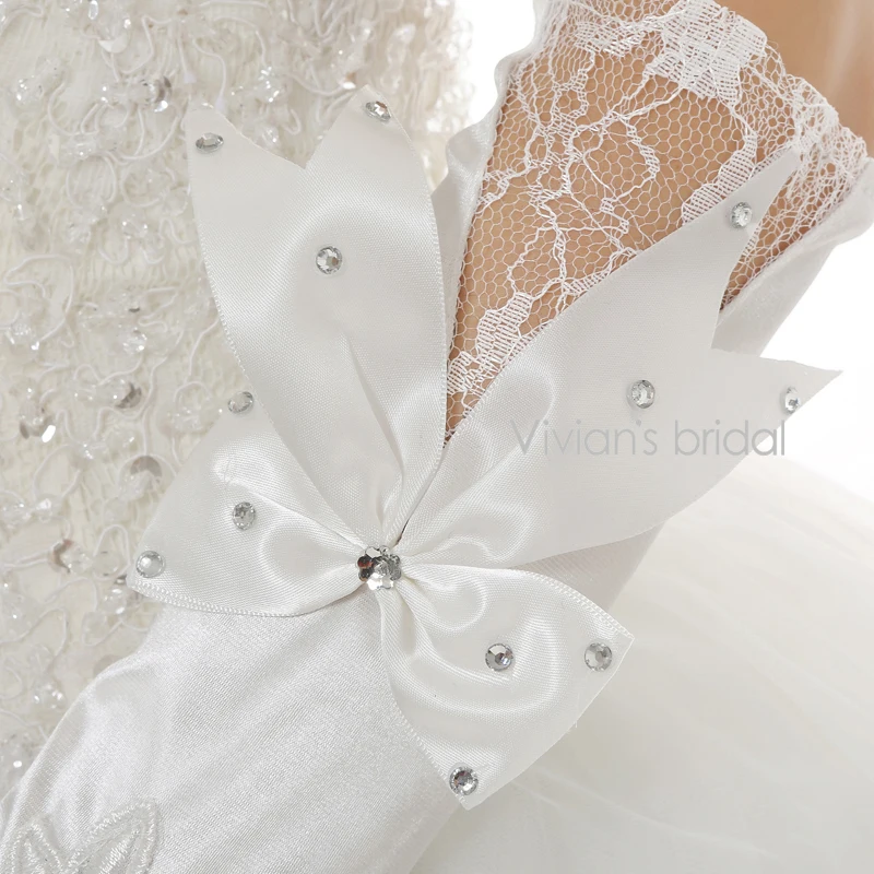 Vivian's Bridal хит продаж свадебные перчатки без пальцев Украшенные бусинами и