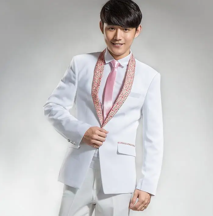 Дешево! Белый смокинг с воротником шалью мужские костюмы студийный тематический