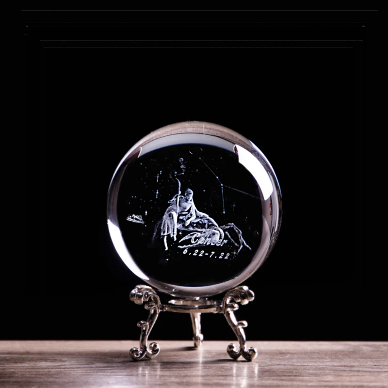 

3D Laser Engraved Constellation Crystal Glass Ball Angel Cancer Figurine Statuette Paperweight Home Office Decoration Accessory