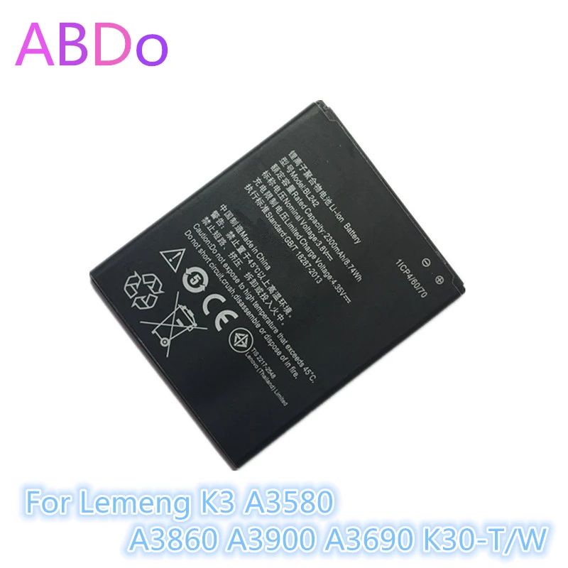 Аккумулятор BL242 для телефона Lenovo Lemeng K3 A3580 A3860 A3900 A3690 K30 T/W 2300 мАч запасные батареи AAA